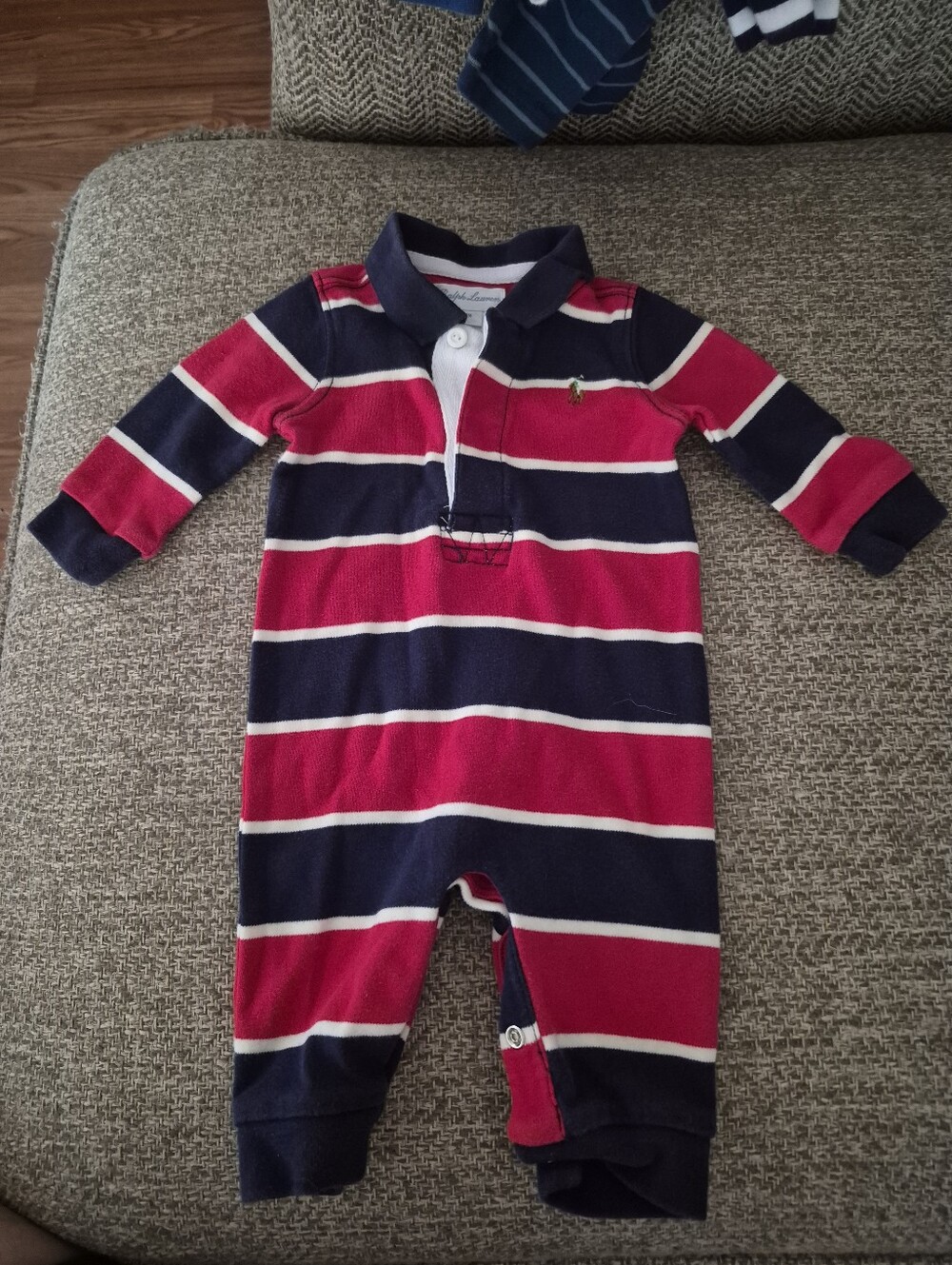 Striped Navy and Red Baby One-Piece Romper